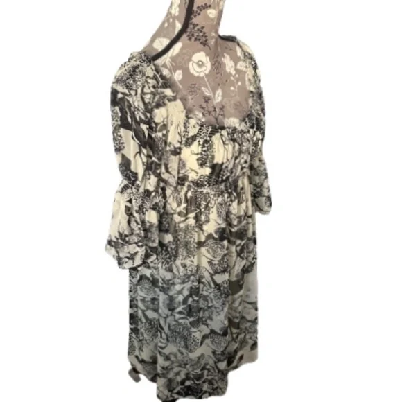 Max Studio Small Women's Black and Tan Midi Dress 3/4 Bell Sleeves Boho Relaxed - Picture 9 of 15